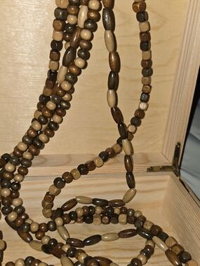 Natural Wood Bead Necklace - Brown Multi